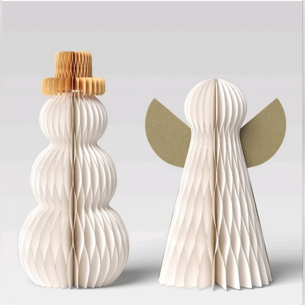NWT Target 2024 2pc Paper Honeycomb Snowman and Angel Christmas Figurine Set